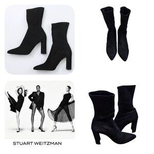 Stuart Weitzman Clinger Black Suede Booties - Size 9.5 M